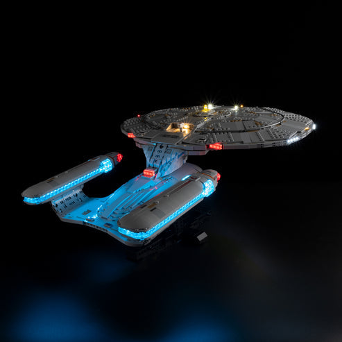 LEGO 10356 U.S.S. Enterprise NCC-1701-D Mirror Acrylic Display Case with Ring Light & UV-Printed Background - Dustproof Showcase