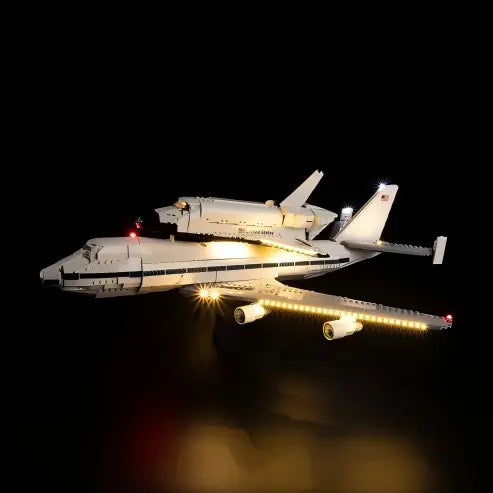 LEGO 10360 Shuttle Carrier Aircraft Mirror Acrylic Display Case with Ring Light & UV-Printed Background - Dustproof Showcase