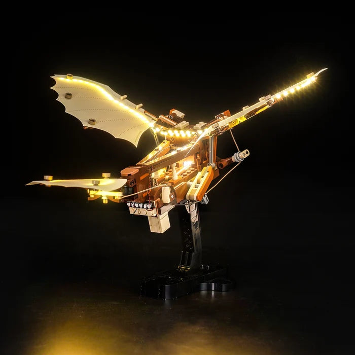 LEGO 10363 Macchina Volante di Leonardo da Vinci - Vetrina Acrilica a Specchio con Luce ad Anello e Sfondo Stampato UV - Espositore Antipolvere