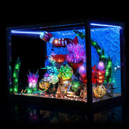 LEGO 10366 Tropisches Aquarium Spiegel Acryl Vitrine mit Ringlicht & UV-bedrucktem Hintergrund - Staubdichte Ausstellung