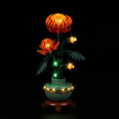 LEGO 10368 Chrysanthemum Mirror Acrylic Display Case with Ring Light & UV-Printed Background - Dustproof Showcase