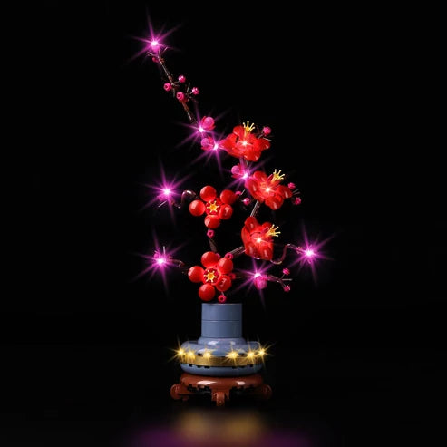 LEGO 10369 Pflaumenblüten-Spiegel-Acryl-Vitrinenkasten mit Ringlicht & UV-bedrucktem Hintergrund – Staubgeschützte Vitrine