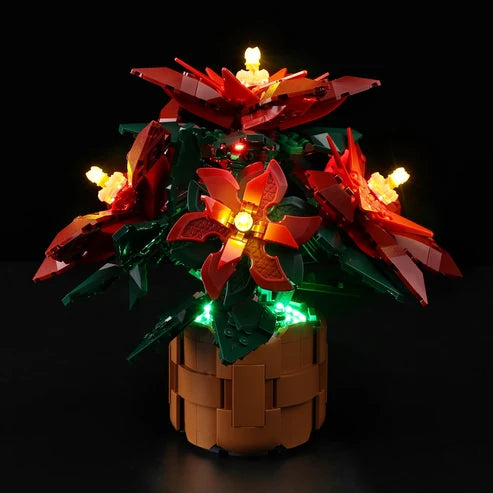 LEGO 10370 Poinsettia Mirror Acrylic Display Case with Ring Light & UV-Printed Background - Dustproof Showcase