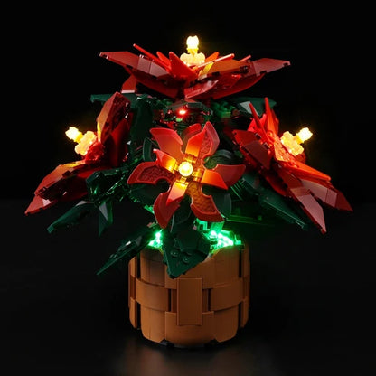 LEGO 10370 Poinsettia Mirror Acrylic Display Case with Ring Light & UV-Printed Background - Dustproof Showcase