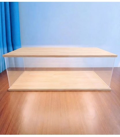 Premium 12mm Solid Wood LED Display Case with 3mm Thick Acrylic - Sliding Door Stackable Showcase with Top Rectangular Light - Luxury Protector for High-End Collectibles