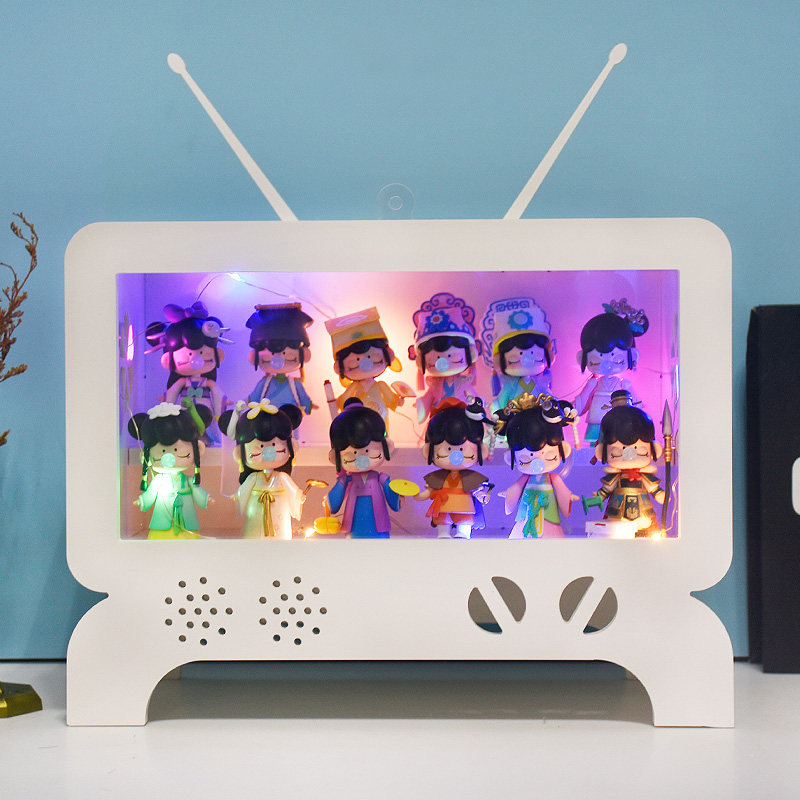 TV-BOX: Futuristic Pop Art Display Case - White Acrylic Showcase for Designer Toys & Trendy Collectibles - Creative "Live Show" Style Storage