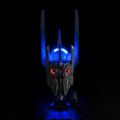 LEGO 11373 خوذة سورون - علبة عرض أكريليك مرآة مع إضاءة حلقية وخلفية مطبوعة بالأشعة فوق البنفسجية - واجهة عرض مقاومة للغبار