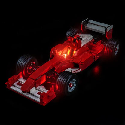 LEGO 11375 Ferrari F2004 & Michael Schumacher Spiegel-Acryl-Vitrine mit Ringlicht & UV-bedrucktem Hintergrund - Staubdichte Vitrine