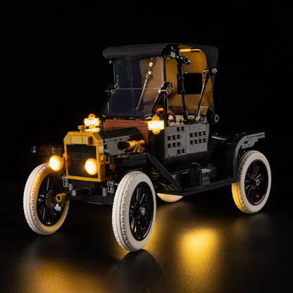 LEGO 11376 Ford Model T Mirror Acrylic Display Case with Ring Light & UV-Printed Background - Dustproof Showcase