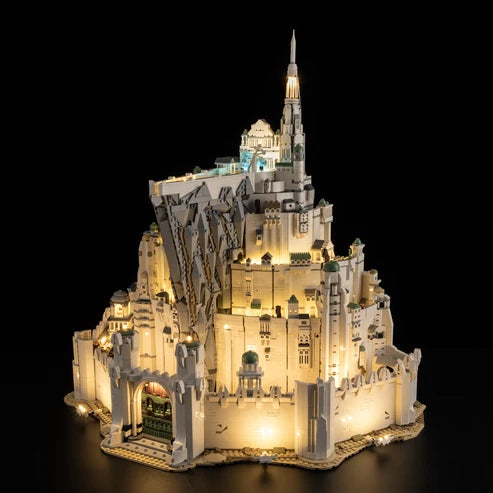 LEGO 11377 Icons The Lord of the Rings: Minas Tirith Mirror Acrylic Display Case with Ring Light & UV-Printed Background - Dustproof Showcase