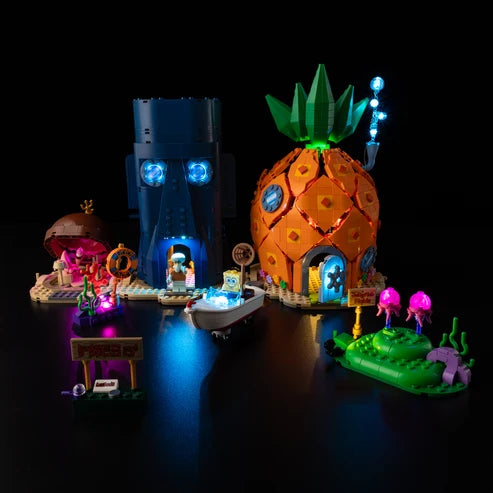 LEGO 11386 SpongeBob Bikini Bottom Spiegel-Acryl-Vitrine mit Ringlicht & UV-bedrucktem Hintergrund - Staubgeschützte Ausstellung
