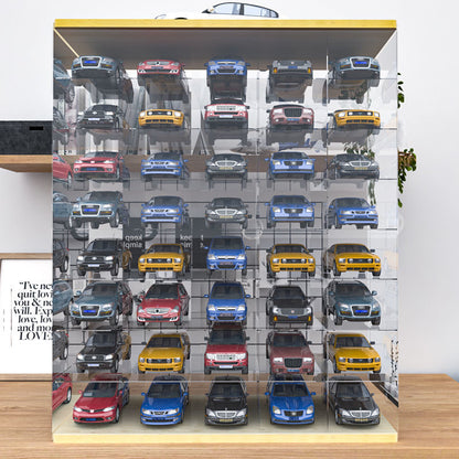 Wall-Mounted Acrylic Display Case for LEGO Speed Champions - Real Wood Base & Top, Sliding Door Dustproof Cabinet for Diecast Model Cars