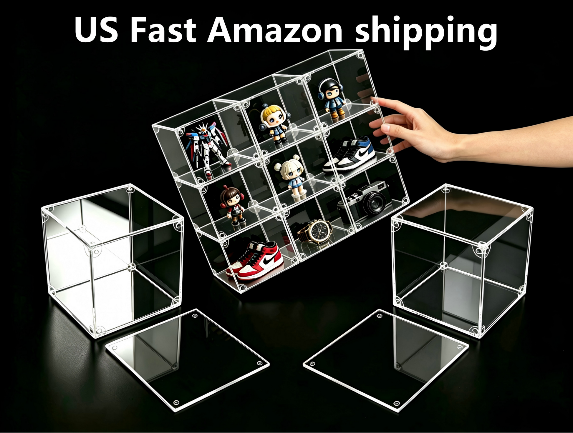 Scoparius® Modular Clear Acrylic Display Case - Dustproof Cube for Collectibles Magnetic door closure (Multiple Sizes) - Scoparius case