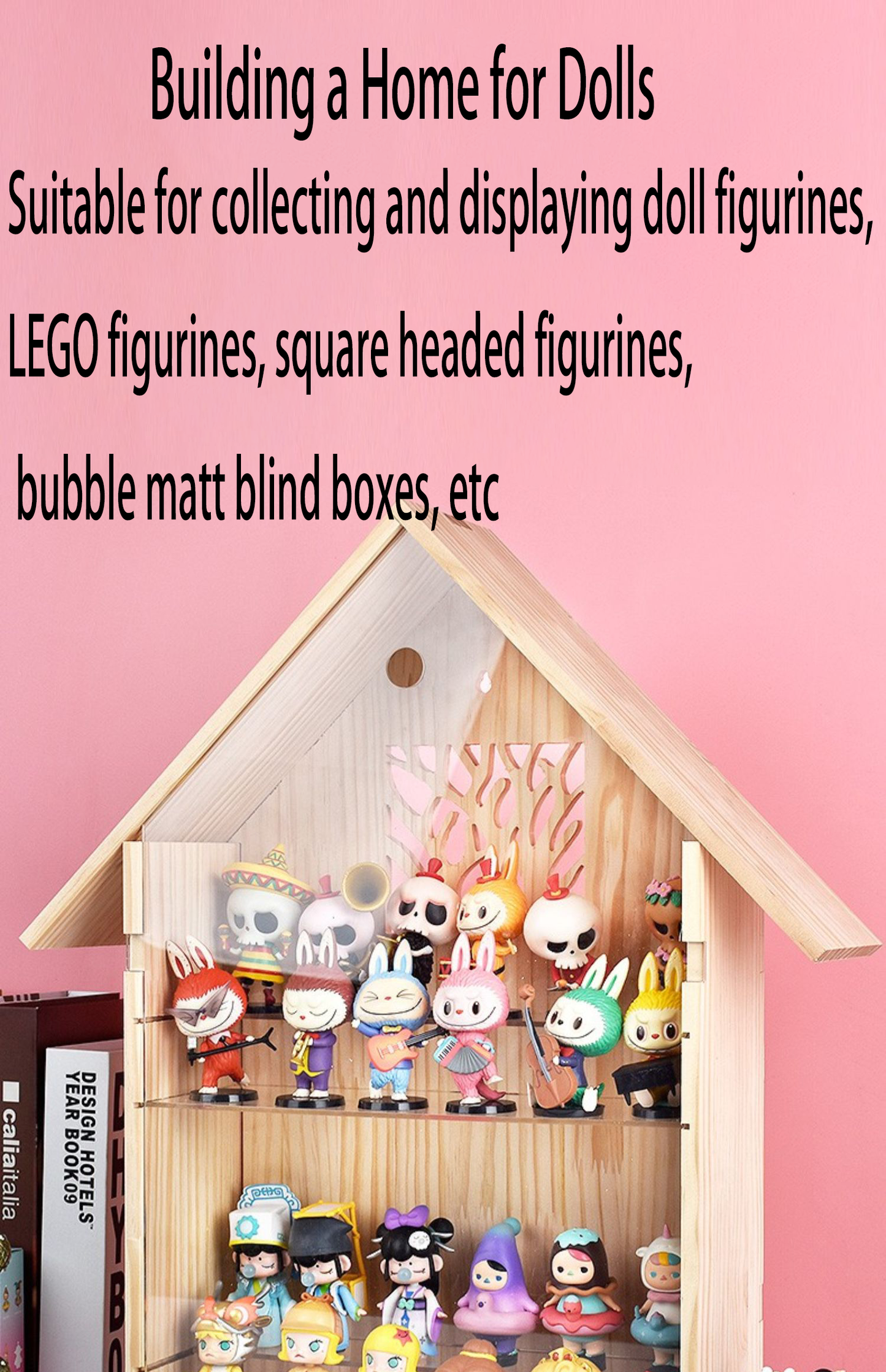 Wooden Villa Doll House Display Case - Wall-Mounted & Desktop Showcase with 10mm Solid Wood - Clear Storage with Compartments for Pop Mart, Figures & Miniatures