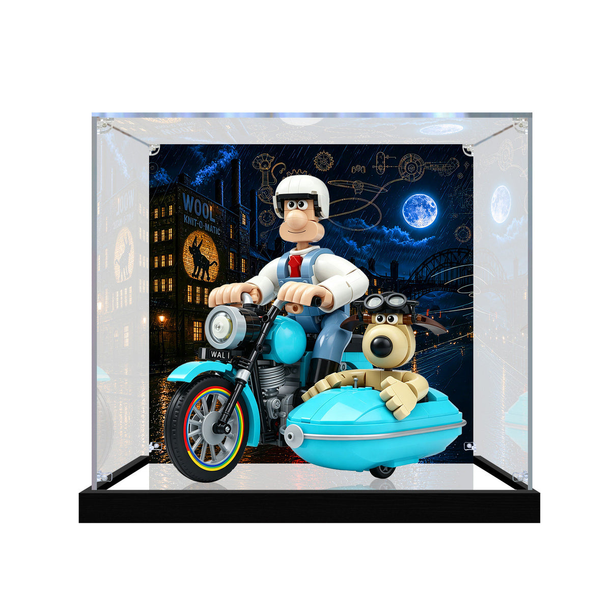 LEGO 21371 Wallace & Gromit Mirror Display Case with UV-Printed Themed Background