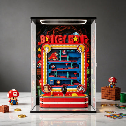 LEGO 72051 Donkey Kong Arcade Mirror Display Case with Ring Light and Themed Background
