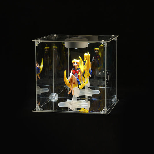 Premium 360° All-Clear Acrylic Display Case - 3mm Thick Transparent Box, Seamless Front-Opening Door, Dust-Proof for Collectibles (Up to 50cm)