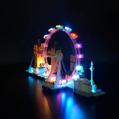 LEGO 21034 ロンドンミラーアクリル展示ケース リングライト＆UVプリント背景付き - 防塵ショーケース