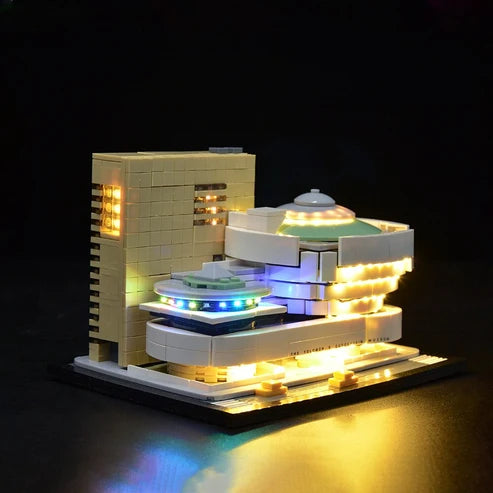 LEGO 21035 所罗门·R·古根海姆博物馆 亚克力展示盒带环形灯和UV印刷背景 - 防尘展示柜