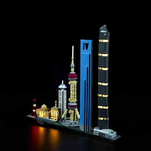 LEGO 21039 Shanghai Mirror Acrylic Display Case with Ring Light & UV-Printed Background - Dustproof Showcase