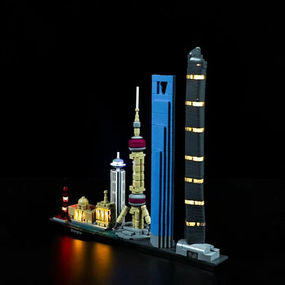 LEGO 21039 Shanghai Mirror Acrylic Display Case with Ring Light & UV-Printed Background - Dustproof Showcase