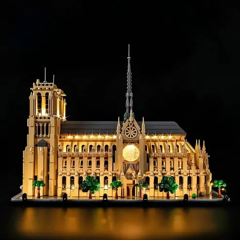 LEGO 21061 Notre-Dame de Paris Caixa de Exibição de Acrílico com Espelho com Luz de Anel e Fundo Impresso em UV - Vitrine à Prova de Poeira