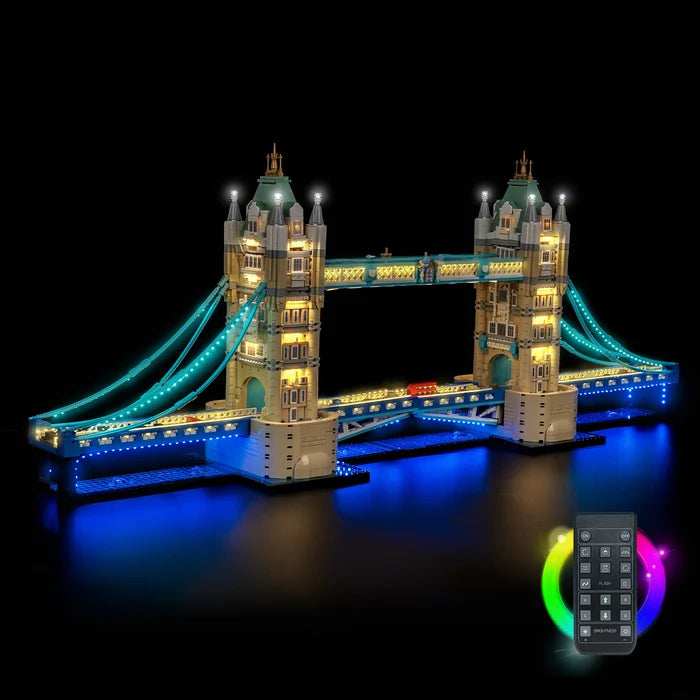 LEGO 21067 جسر لندن تاور بريدج - صندوق عرض أكريليك مع مرآة وإضاءة حلقية وخلفية مطبوعة بالأشعة فوق البنفسجية - واجهة عرض مقاومة للغبار