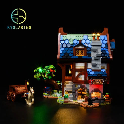 LEGO 21325 Vetrina Acrilica per Fabbro Medievale con Specchio, Anello Luminoso e Sfondo Stampato UV - Vetrina Antipolvere