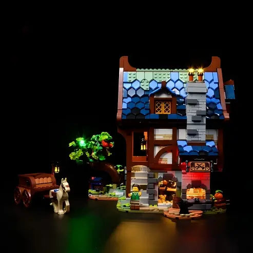 LEGO 21325 Vetrina Acrilica per Fabbro Medievale con Specchio, Anello Luminoso e Sfondo Stampato UV - Vetrina Antipolvere