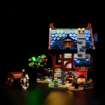 LEGO 21325 Vetrina Acrilica per Fabbro Medievale con Specchio, Anello Luminoso e Sfondo Stampato UV - Vetrina Antipolvere
