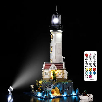 LEGO 21335 Vitrine de Exibição Motorizada com Espelho para Farol em Acrílico com Luz de Anel e Fundo Impresso em UV - Mostruário à Prova de Poeira