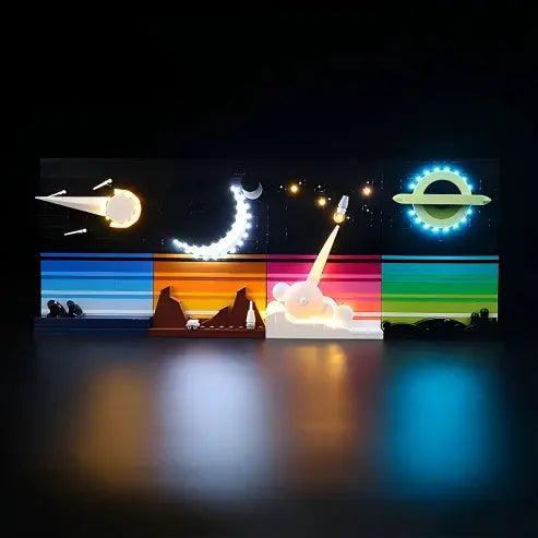 LEGO 21340 Contos da Era Espacial Caixa de Exibição Acrílica com Espelho com Luz de Anel e Fundo Impresso em UV - Vitrine à Prova de Poeira