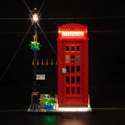 LEGO 21347 Caixa de Exibição de Acrílico com Espelho para Cabine Telefônica Vermelha de Londres com Luz de Anel e Fundo Impresso em UV - Vitrine à Prova de Poeira