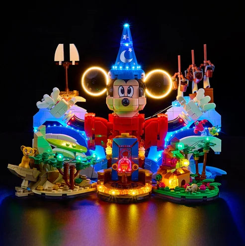 LEGO 21352 Magic of Disney Vitrine de Acrílico com Espelho e Luz de Anel e Fundo Impresso em UV - Expositor à Prova de Poeira