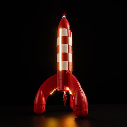 LEGO 21367 Tintin Moon Rocket Vitrine de Exibição em Acrílico com Espelho, Anel de Luz e Fundo Impresso em UV - Mostruário à Prova de Poeira