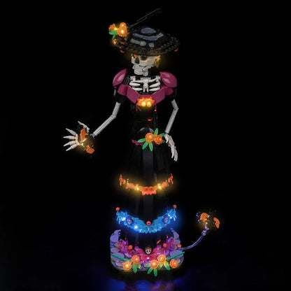 LEGO 21372 La Catrina Spejl Akryl Udstillingskasse med Ringlys & UV-printet Baggrund - Støvtæt Vitrine