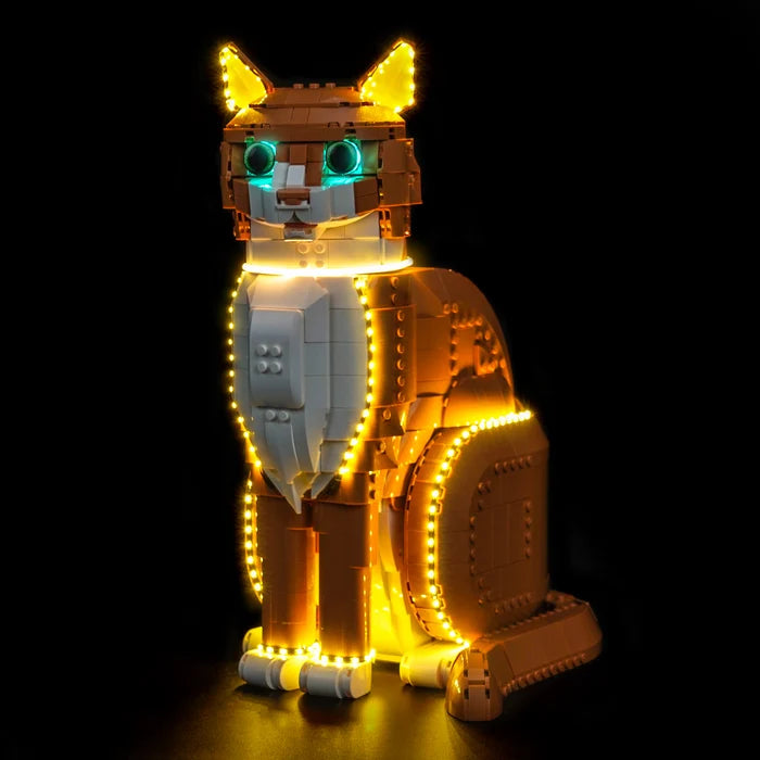LEGO 21376 Orange Cat Mirror Acrylic Display Case with Ring Light & UV-Printed Background - Dustproof Showcase
