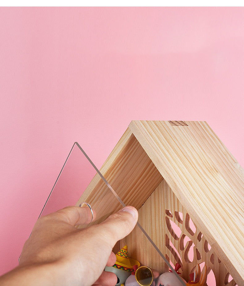 Wooden Villa Doll House Display Case - Wall-Mounted & Desktop Showcase with 10mm Solid Wood - Clear Storage with Compartments for Pop Mart, Figures & Miniatures