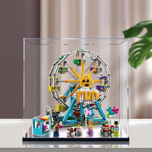 Acrylic Display Case for LEGO 31119 Ferris Wheel, with Themed Printed Background & Dustproof Box