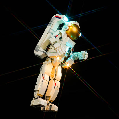 LEGO 31152 Space Astronaut Spiegel Acryl Vitrine mit Ringlicht & UV-bedrucktem Hintergrund - Staubdichte Präsentationsbox