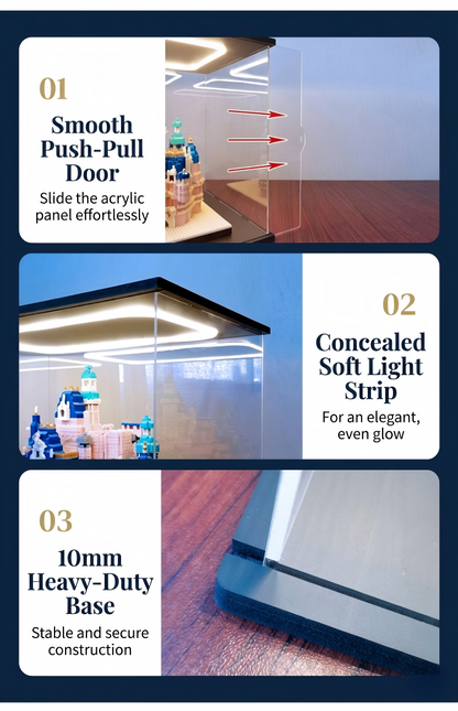 LEGO 77984 Mirror Acrylic Display Case with Ring Light & UV-Printed Background - Dustproof Showcase