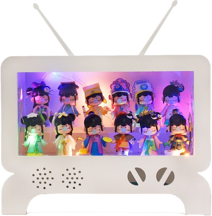 TV-BOX: Futuristic Pop Art Display Case - White Acrylic Showcase for Designer Toys & Trendy Collectibles - Creative "Live Show" Style Storage