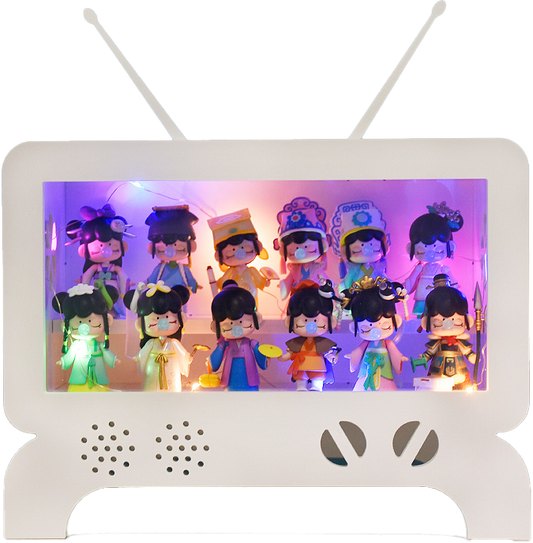 TV-BOX: Futuristic Pop Art Display Case - White Acrylic Showcase for Designer Toys & Trendy Collectibles - Creative "Live Show" Style Storage