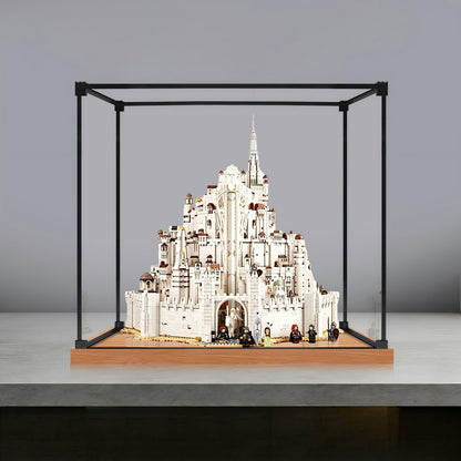Alloy transparent acrylic display case, 2cm high wood-grain base and black aluminum alloy frame (custom sizes supported)