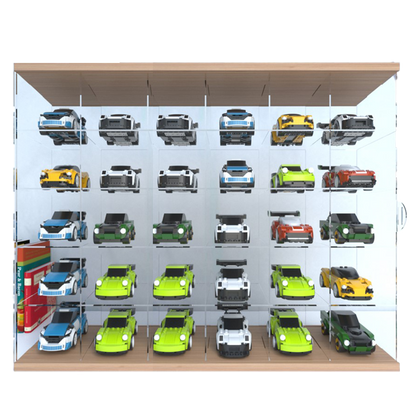 Wall-Mounted Acrylic Display Case for LEGO Speed Champions - Real Wood Base & Top, Sliding Door Dustproof Cabinet for Diecast Model Cars