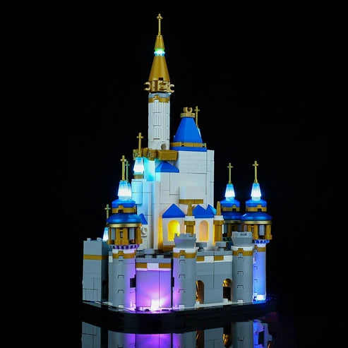 LEGO 40478 Mini Disney Castle Mirror Acrylic Display Case with Ring Light & UV-Printed Background - Dustproof Showcase