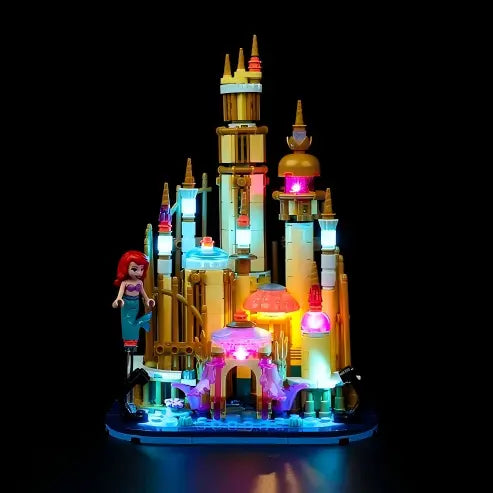 LEGO 40708 ミニディズニー アリエルの城 ミラー アクリル ディスプレイケース リングライト＆UVプリント背景付き - 防塵ショーケース