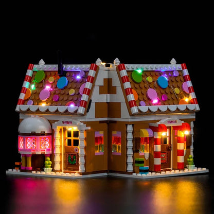 LEGO 40809 Feestelijk Peperkoekhuis Spiegel Acryl Displaykast met Ringlicht & UV-Geprinte Achtergrond - Stofdichte Vitrine