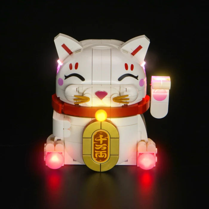 LEGO 40813 Lucky Cat Mirror Acrylic Display Case with Ring Light & UV-Printed Background - Dustproof Showcase