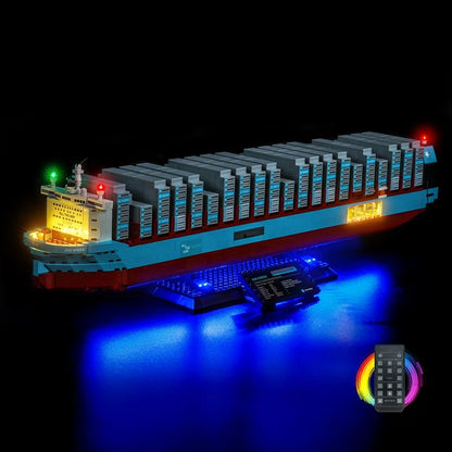 LEGO 40955 Maersk Dual-Fuel Container Vessel Mirror Acrylic Display Case with Ring Light & UV-Printed Background - Dustproof Showcase